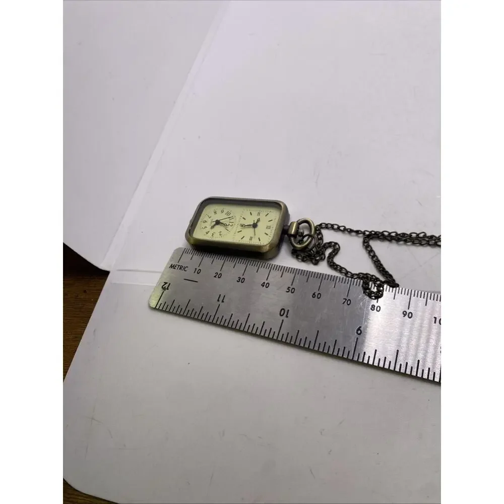 Brass Twotime Dual Time Pocket Watch Necklace Works New Battery